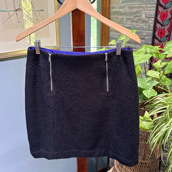 NWT Ann Taylor LOFT Black Tweed Shift Mini Skirt Double Zipper Size 8 Petite - Picture 3 of 9